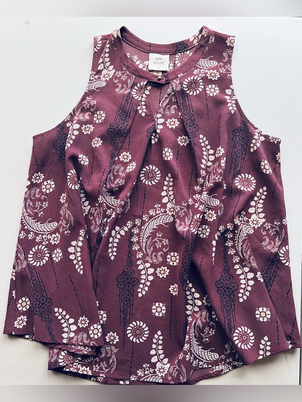 Knox Rose Burgundy Floral Sleeveless Tunic